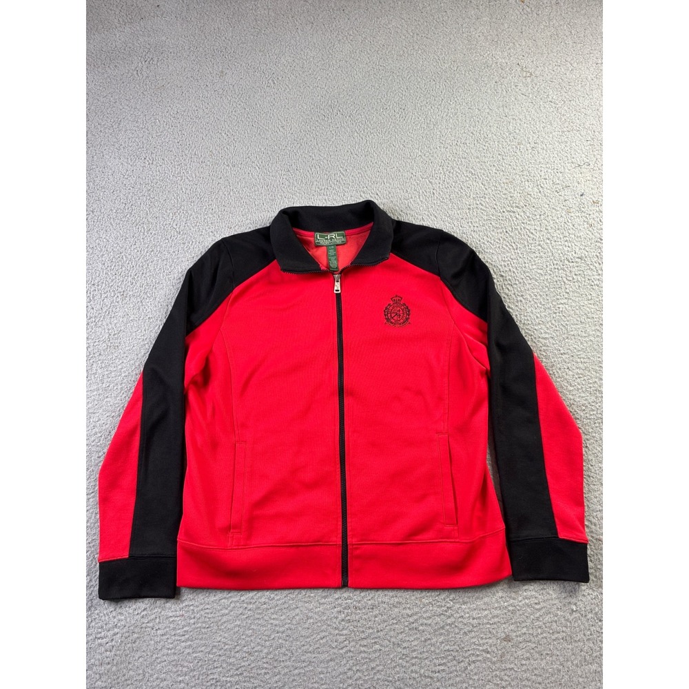Lauren Ralph Lauren Active Track Jacket Full Zip 1967 Crest Womens L Red & Black